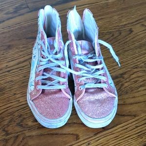 Pink sparkle kids size 1 vans high tops